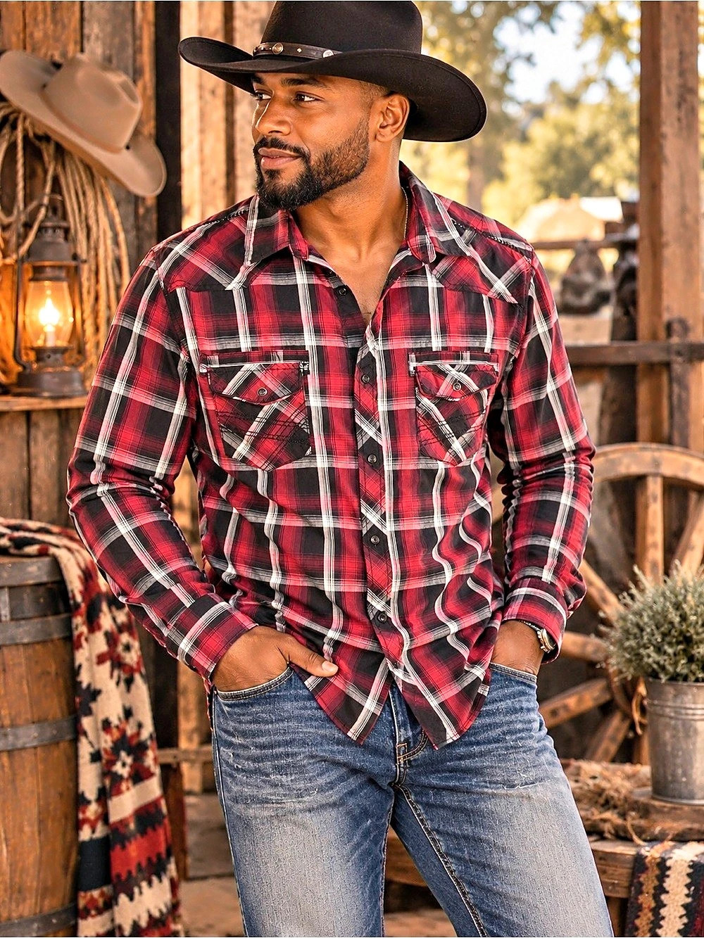 Helix Athletic Fit Plaid Shirt in Red & Black XXL Like New